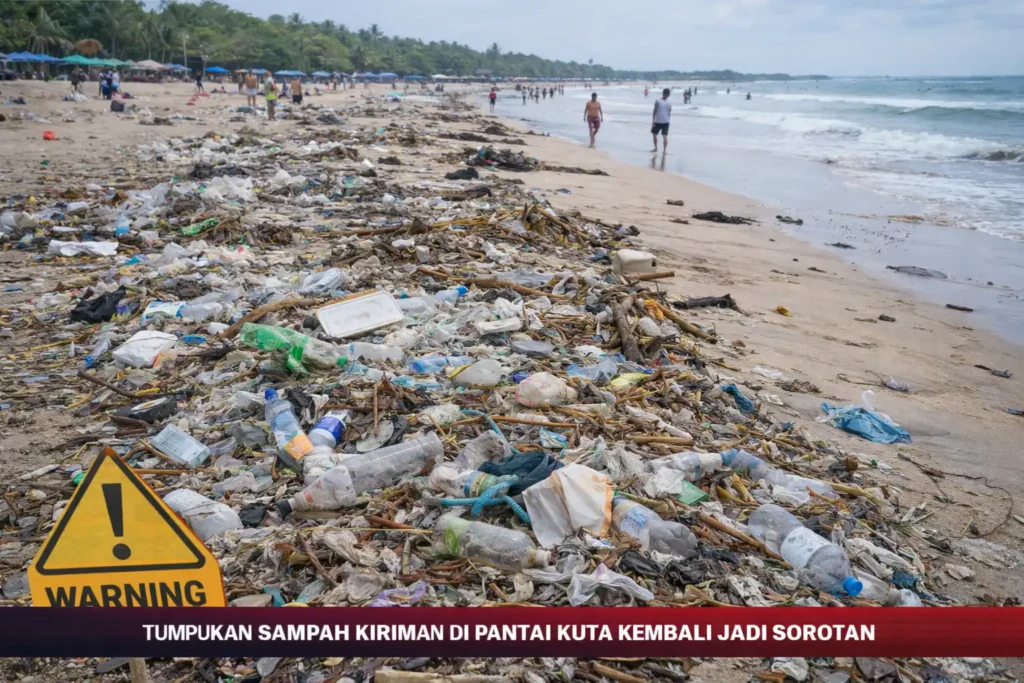 Tumpukan Sampah Kiriman di Pantai Kuta Kembali Jadi Sorotan